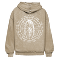 Brown washed oversize hoodie featuring a white back graphic of a Norse warrior, runes, and "SEE YOU IN WALHALLA" encircling a Wikingerkompass Vegvísir.